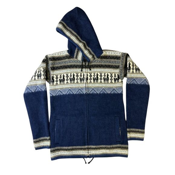 Kuri Artesanias Alpaca Wool Hoodie Sweater Llama Womens Sz M Zip Up Ecuador - Picture 5 of 12